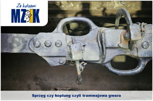 Znak graficzny Za kulisami MZK oraz zdjęcie sprzęgu